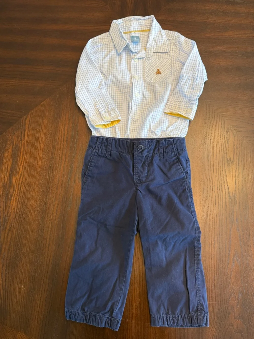 Baby Gap 18-24M Dress Shirt Bodysuit Pants Outfit Set Blue White 2 Pc